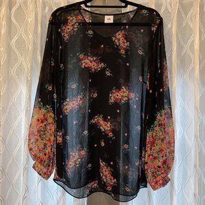 Sheer, Colorful CAbi blouse with floral sleeves